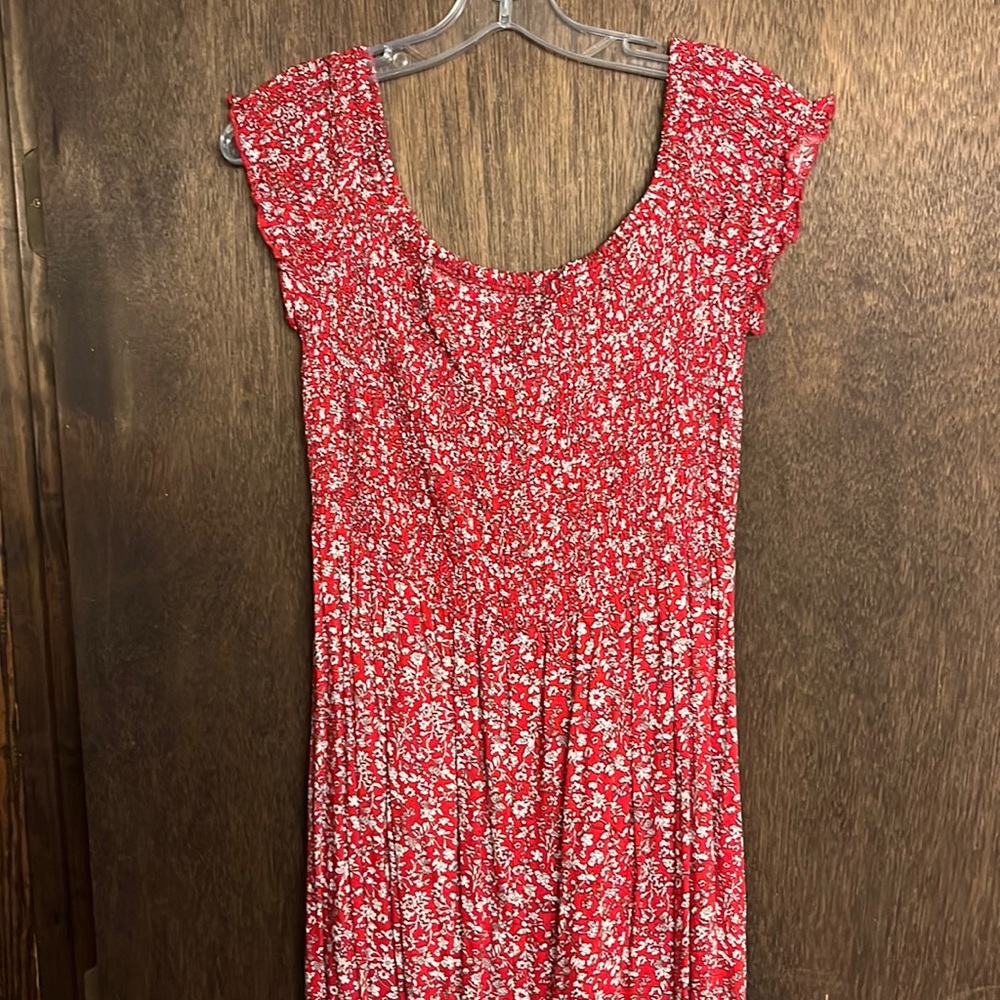 Red floral maxi dress with slit